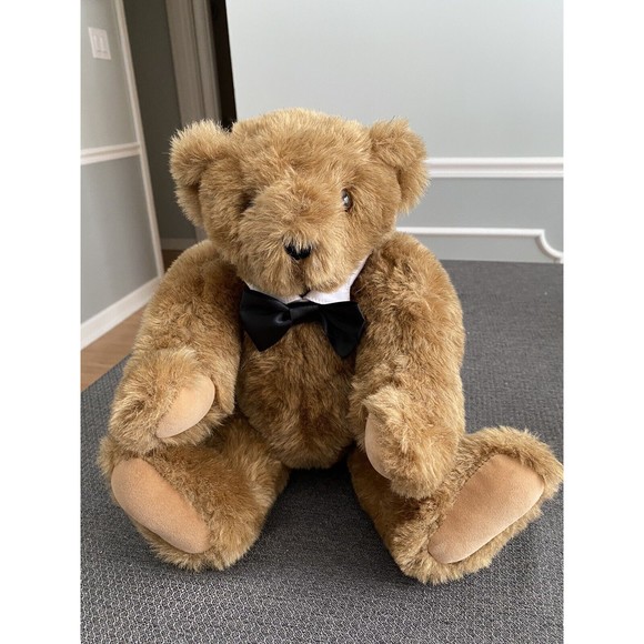 Vintage Vermont Teddy 15” Bear Black Tie Jointed Limbs Stuffed Toy - Picture 2 of 10